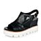 Teenmix/天美意夏季专柜同款黑色牛皮/网布女凉鞋AM93TBL6