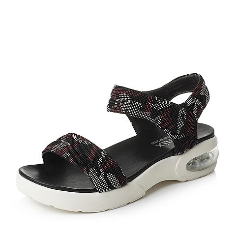 Teenmix/天美意夏季专柜同款红黑色猪二层皮女凉鞋6YJ08BL6
