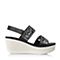 Teenmix/天美意夏季专柜同款黑色闪光布女凉鞋AN03TBL6