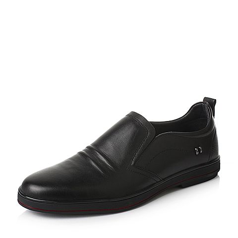 Teenmix/天美意春季专柜同款黑色牛皮鞋面压皱商务休闲男单鞋1UW0TAM6