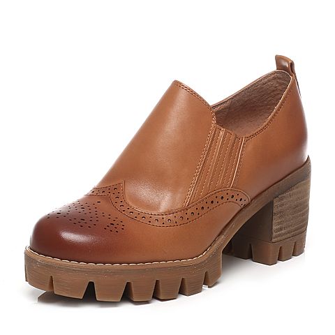 Teenmix/天美意春季专柜同款棕色牛皮女单鞋6E826AM7