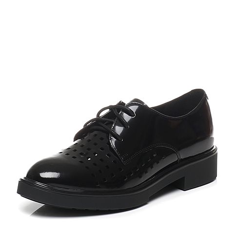 Teenmix/天美意春季专柜同款黑色光面小牛皮女单鞋6U121AM7