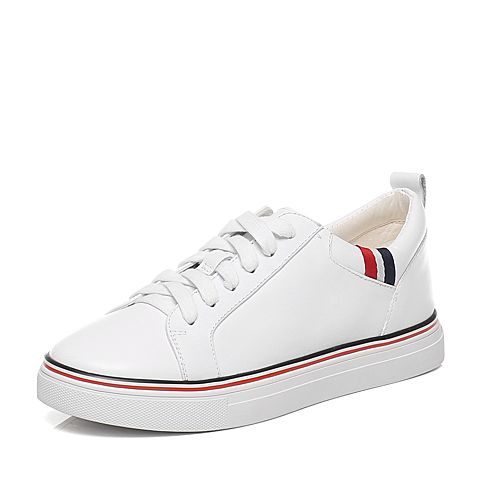 Teenmix/天美意春季专柜同款白色牛皮女单鞋6U522AM7