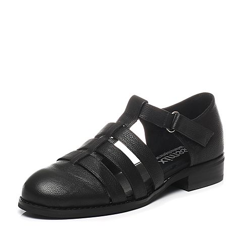 Teenmix/天美意春季专柜同款黑色牛皮女凉鞋6T430AK7
