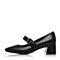 Teenmix/天美意秋黑色羊皮复古时髦优雅粗跟玛丽珍鞋女单鞋F170DCQ7
