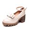 Teenmix/天美意秋专柜同款米白色牛皮英伦风粗跟玛丽珍鞋女单鞋6E804CQ7