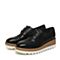 Teenmix/天美意秋专柜同款黑色牛皮英伦风松糕布洛克鞋女单鞋6B420CM7