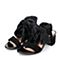 Teenmix/天美意夏黑色羊皮/纺织品时尚优雅粗跟女凉鞋DFH57BL7