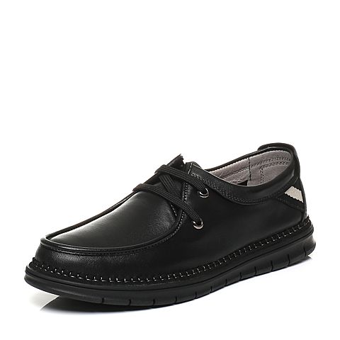 Teenmix/天美意秋专柜同款黑色牛皮舒适平跟系带鞋男单鞋2CM01CM7