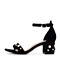 Teenmix/天美意夏专柜同款黑色羊绒皮珠饰一字带粗跟女凉鞋AP531BL7