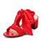 Teenmix/天美意夏红色羊皮/纺织品时尚优雅粗跟女凉鞋DFH57BL7