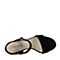 Teenmix/天美意夏黑色羊绒皮优雅粗跟简约一字带女凉鞋51002BL7
