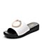 Teenmix/天美意夏专柜同款白色牛皮几何大扣舒适平跟女凉拖鞋AP491BT7