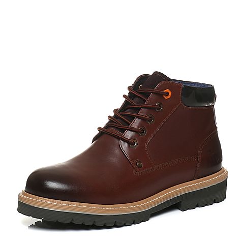 Teenmix/天美意冬专柜同款棕红/啡/黑灰色牛皮方跟男低靴男靴64V40DD7