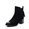 Teenmix/天美意冬专柜同款黑色磨砂牛皮粗跟流苏靴女短靴6B341DD7