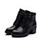 Teenmix/天美意冬专柜同款黑色牛皮粗跟马丁靴女短靴6D547DD7