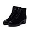 Teenmix/天美意冬专柜同款黑色二层牛皮粗跟马丁靴女短靴6D547DD7