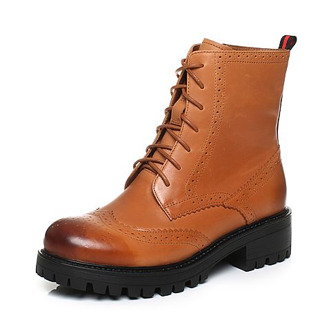 Teenmix/天美意冬专柜同款棕色牛皮英伦风马丁靴女靴CA360DZ7