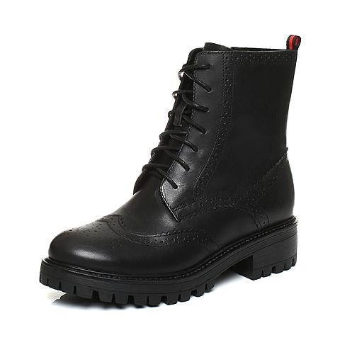Teenmix/天美意冬专柜同款黑色牛皮英伦风马丁靴女靴CA360DZ7