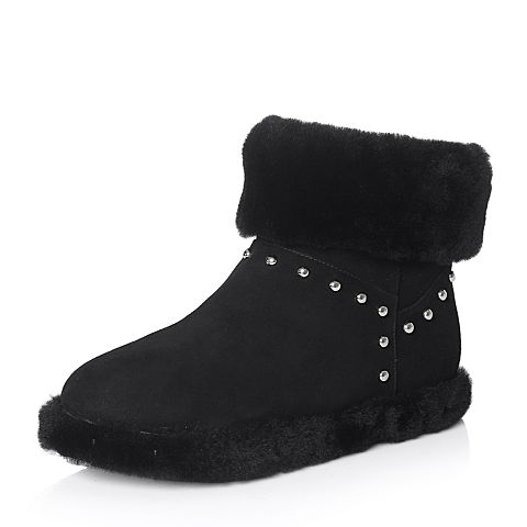 Teenmix/天美意冬专柜同款黑色羊绒皮/羊毛皮雪地靴女靴(仿毛里)CA740DD7