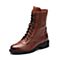 Teenmix/天美意冬专柜同款棕色牛皮铆钉方跟马丁靴女靴CA963DZ7