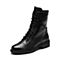 Teenmix/天美意冬专柜同款黑色牛皮铆钉方跟马丁靴女靴CA963DZ7