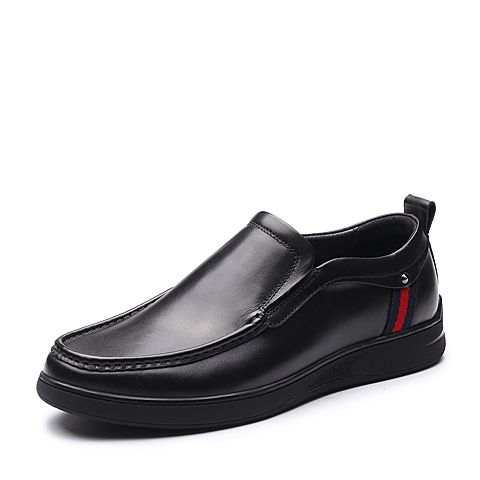 Teenmix/天美意冬专柜同款黑色牛皮休闲风平跟男单鞋男鞋2DJ01DM7