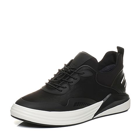 Teenmix/天美意冬黑色纺织品/PVC/牛皮舒适平跟男休闲鞋6283ADM7
