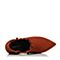 Teenmix/天美意冬焦糖色羊绒皮褶皱花边时髦尖头女单鞋HF102DM7