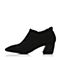 Teenmix/天美意冬黑色羊绒皮褶皱花边时髦尖头女单鞋HF102DM7