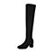 Teenmix/天美意冬季黑色羊绒皮/纺织品珠饰铆钉优雅通勤骑士靴女长靴17209DC7