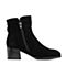 Teenmix/天美意冬专柜同款黑色羊绒皮皮带扣粗跟女短靴AQ211DD7