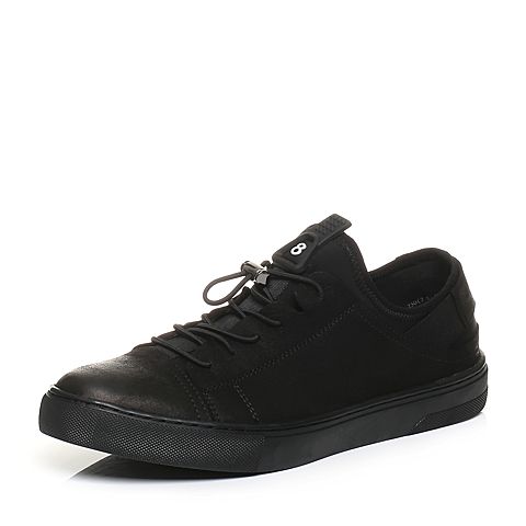Teenmix/天美意秋季专柜同款黑色磨砂牛皮革舒适平跟男休闲鞋65L12CM7