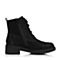 Teenmix/天美意冬专柜同款黑色牛皮方跟马丁靴女靴(毛里)CAX42DD7