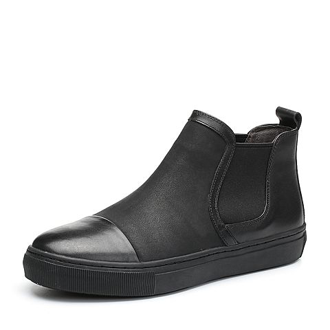 Teenmix/天美意冬专柜同款黑色牛皮平跟休闲靴男低靴(绒里)65N40DD7
