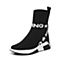 Teenmix/天美意冬专柜同款黑色布字母织带厚底袜筒靴女靴CCW61DZ7