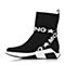 Teenmix/天美意冬专柜同款黑色布字母织带厚底袜筒靴女靴CCW61DZ7