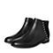 Teenmix/天美意冬专柜同款黑色牛皮时尚珠饰方跟女短靴(绒里)CBQ45DD7