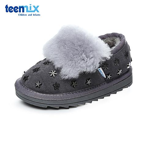 天美意（teenmix）17年冬季新款时尚别致柳钉设计御寒绒毛舒适绒面牛皮简约百搭女靴DX0188