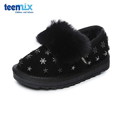 天美意（teenmix）17年冬季新款时尚别致柳钉设计御寒绒毛舒适绒面牛皮简约女靴DX0188