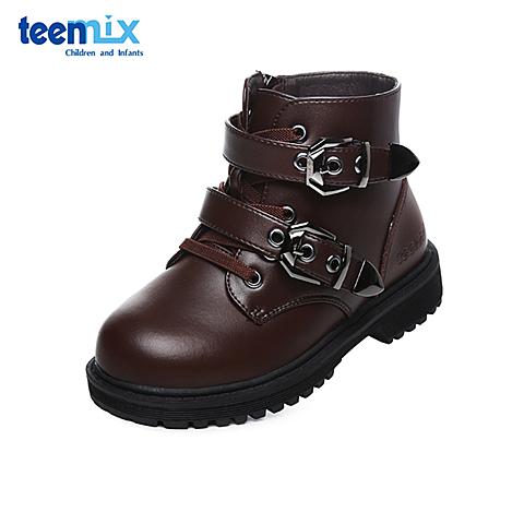 天美意（Teenmix）17年冬季新款男童酷炫马丁靴细腻毛绒内里舒适防滑男童靴DX0273
