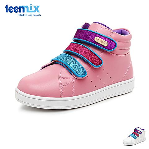 天美意（teenmix）17年冬季新款女童时尚多色魔术贴百搭时尚都市设计透气猪皮鞋垫舒适运动鞋DX0247