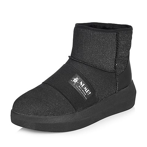 Teenmix/天美意冬专柜同款黑色布字母厚底雪地靴女短靴(仿毛里)CDI40DD7