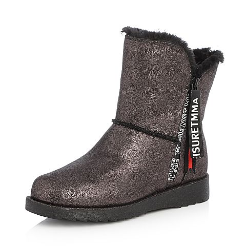 Teenmix/天美意冬专柜同款灰色布字母平跟雪地靴女休闲靴(仿毛里)6R260DZ7