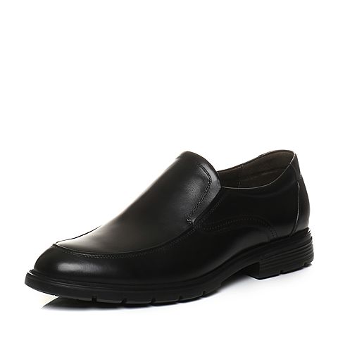 Teenmix/天美意春专柜同款黑色牛皮商务风舒适方跟男单鞋2FO01AM8