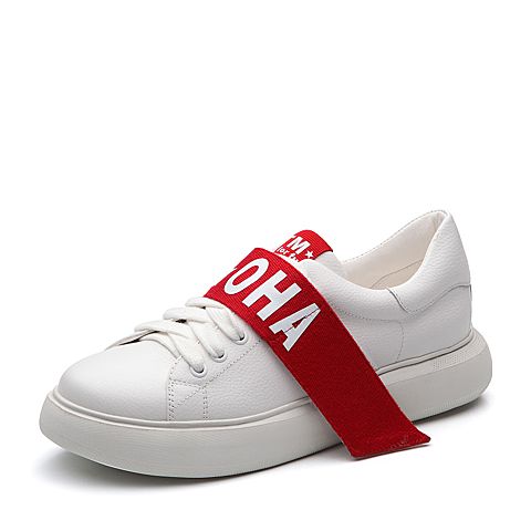 Teenmix/天美意春专柜同款白色牛皮字母系带鞋女休闲鞋CC220AM8
