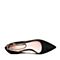 Teenmix/天美意春专柜同款黑色羊绒皮粗跟尖头鞋女单鞋AQ701AQ8