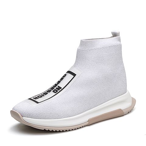 Teenmix/天美意春专柜同款白色定制运动风袜筒靴女CCZ42AD8