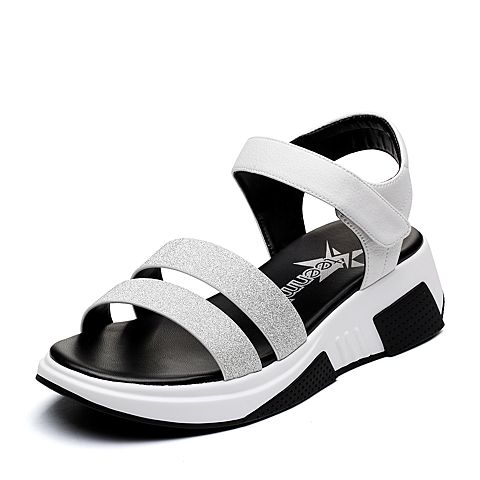 Teenmix/天美意夏专柜同款白/银色简约一字式厚底女凉鞋CDP02BL8