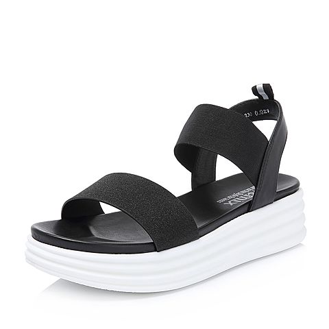 Teenmix/天美意夏专柜同款黑色简约一字带厚底女凉鞋CD301BL8